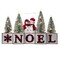 Haute Decor Christmas Wood Blocks Noel with Snowmen Couple, LED Lighted Trees, Battery Operated Automatic Timer - Prelit Christmas Holiday Decoration for Table, Shelving, Counter, Mantel